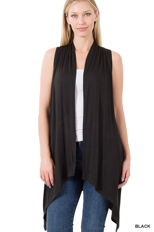 Draped Open Front Vest - Black-Vests- Hometown Style HTS, women's in store and online boutique located in Ingersoll, Ontario