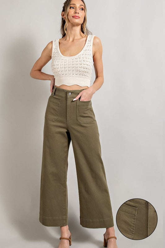 Soft Washed Wide Leg Pants - Olive-Pants- Hometown Style HTS, women's in store and online boutique located in Ingersoll, Ontario