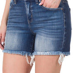Mid Rise - Raw Frayed Hem Shorts - Medium Wash-Shorts- Hometown Style HTS, women's in store and online boutique located in Ingersoll, Ontario