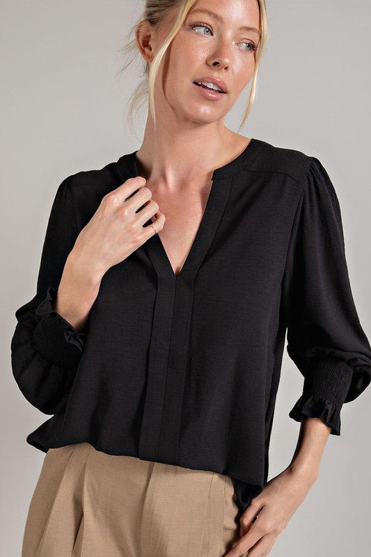 V Neck Long Sleeve Blouse - Black-blouse- Hometown Style HTS, women's in store and online boutique located in Ingersoll, Ontario