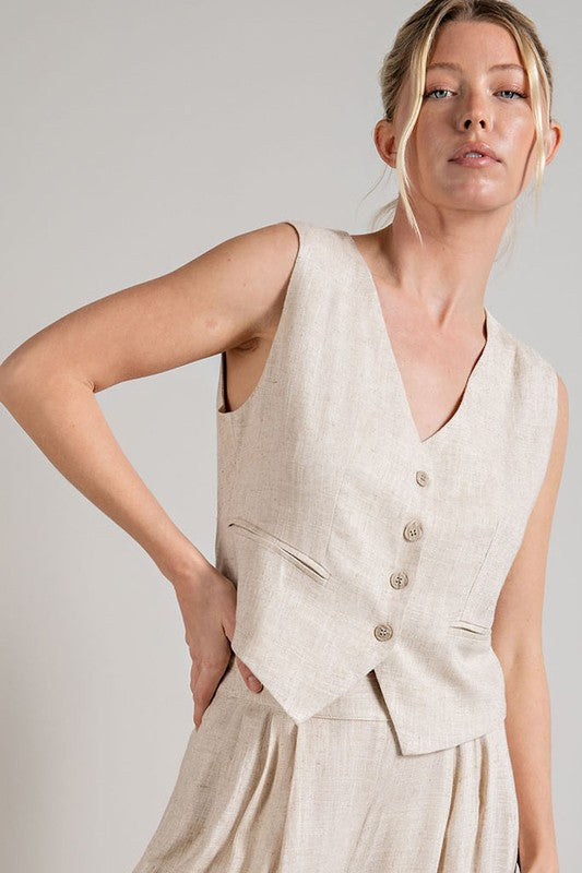 Linen Vest - Natural-Vests- Hometown Style HTS, women's in store and online boutique located in Ingersoll, Ontario
