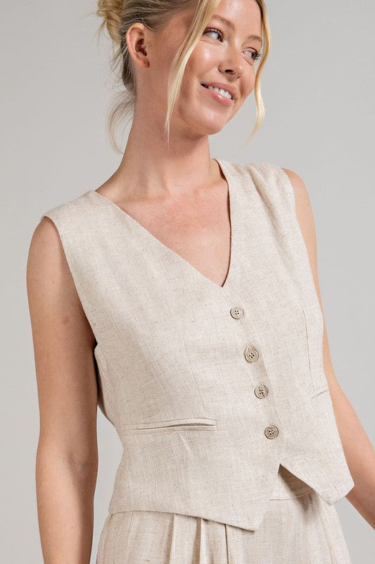 Linen Vest - Natural-Vests- Hometown Style HTS, women's in store and online boutique located in Ingersoll, Ontario