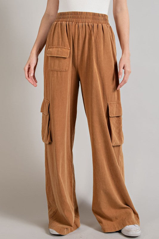 Mineral Wash Cargo Pants - Clay-Pants- Hometown Style HTS, women's in store and online boutique located in Ingersoll, Ontario