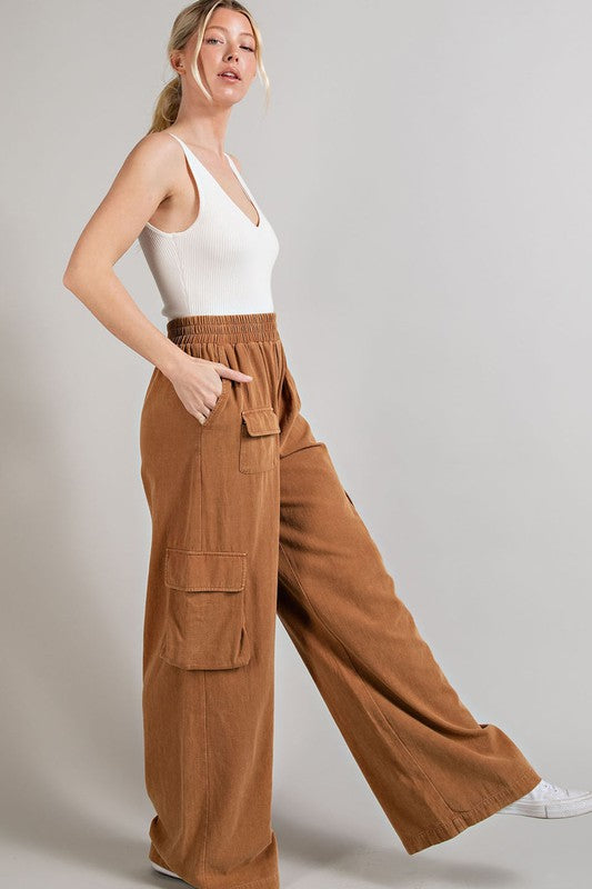 Mineral Wash Cargo Pants - Clay-Pants- Hometown Style HTS, women's in store and online boutique located in Ingersoll, Ontario