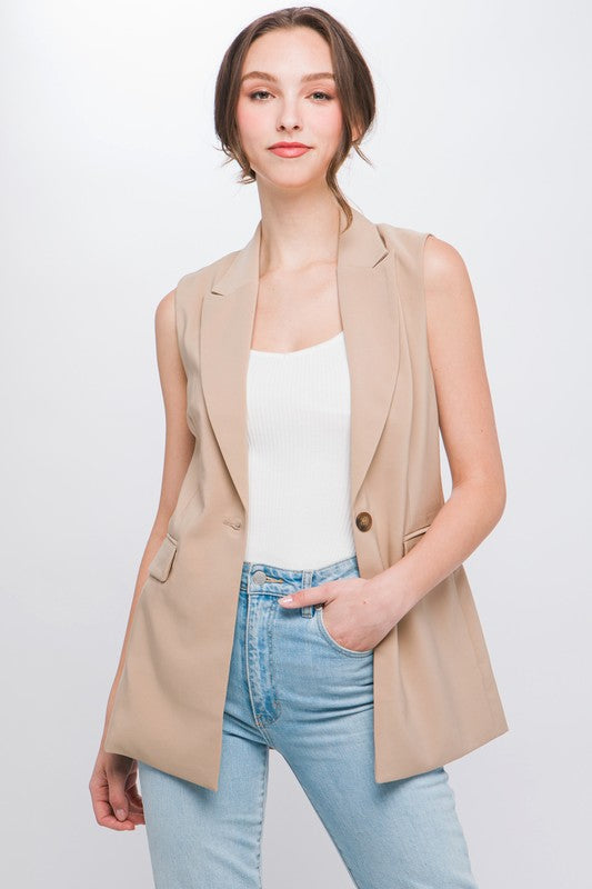 Blazer Vest - Latte-Vests- Hometown Style HTS, women's in store and online boutique located in Ingersoll, Ontario