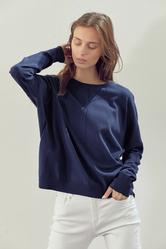 Essential Pullover Round neck - Indigo-Sweater- Hometown Style HTS, women's in store and online boutique located in Ingersoll, Ontario