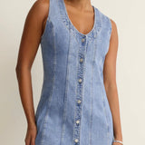 JOLIE DENIM SEAMED MINI DRESS-Casual Dresses- Hometown Style HTS, women's in store and online boutique located in Ingersoll, Ontario