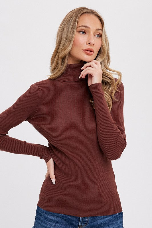 Rib Turtle Neck - Chocolate-Shirts & Tops- Hometown Style HTS, women's in store and online boutique located in Ingersoll, Ontario