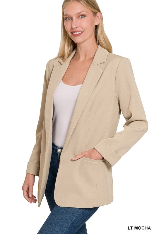 Open Front Classic Blazer - Beige-Blazer- Hometown Style HTS, women's in store and online boutique located in Ingersoll, Ontario