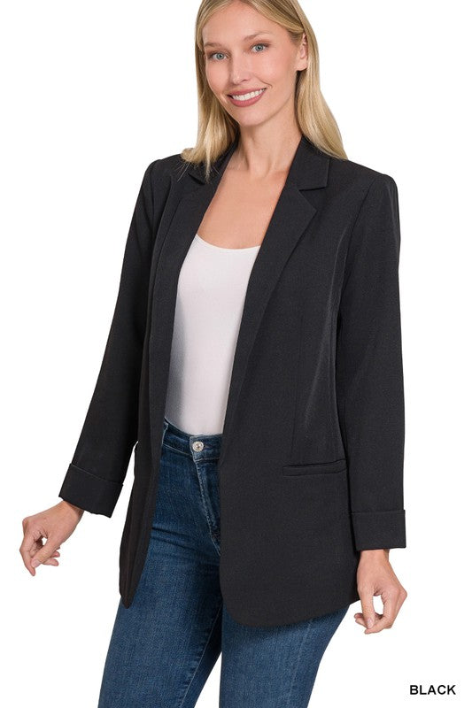 Open Front Classic Blazer - Black- Hometown Style HTS, women's in store and online boutique located in Ingersoll, Ontario