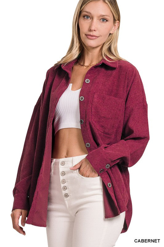 Oversized Corduroy Shacket - Wine-Shacket- Hometown Style HTS, women's in store and online boutique located in Ingersoll, Ontario