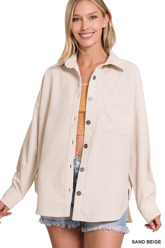 Oversized Corduroy Shacket - Cream-Shacket- Hometown Style HTS, women's in store and online boutique located in Ingersoll, Ontario