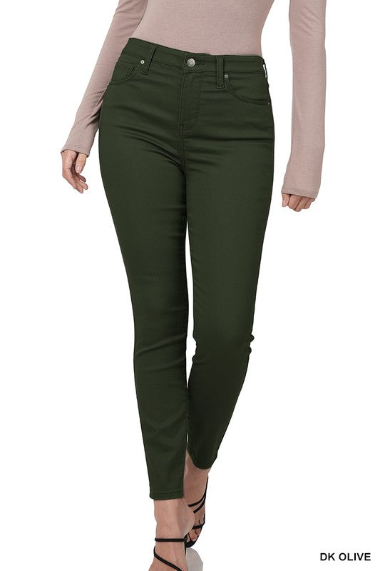 Skinny Denim Pants - Olive-Pants- Hometown Style HTS, women's in store and online boutique located in Ingersoll, Ontario