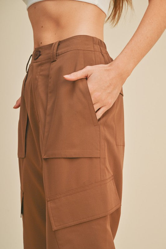 Wide Leg Cargo Pant - Chocolate-Pants- Hometown Style HTS, women's in store and online boutique located in Ingersoll, Ontario