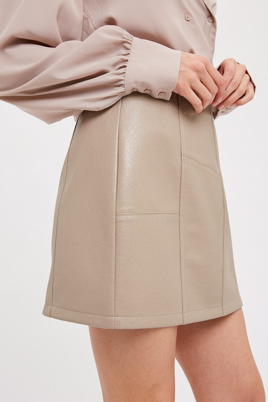 Faux Leather Mini Skirt - Cream-skirt- Hometown Style HTS, women's in store and online boutique located in Ingersoll, Ontario