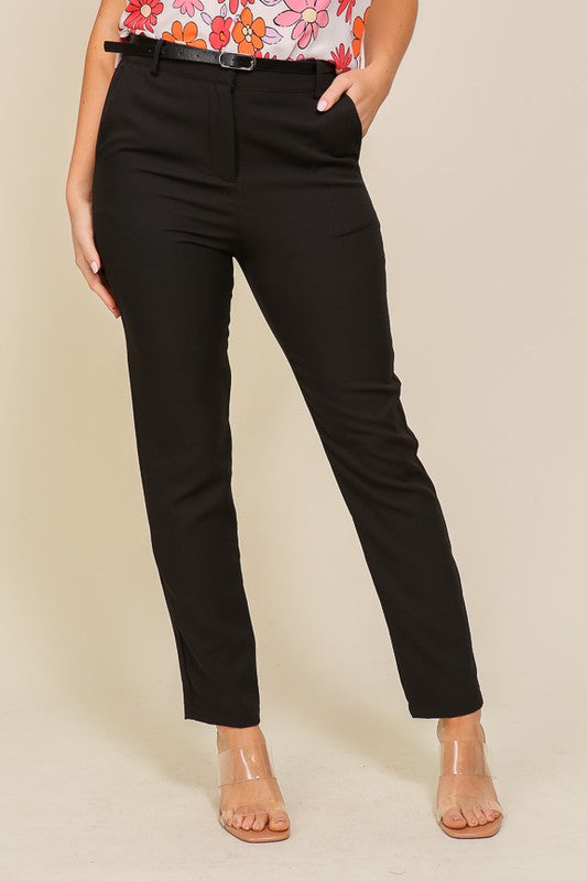 Dress Pants with Slim Belt - Black-dress pants- Hometown Style HTS, women's in store and online boutique located in Ingersoll, Ontario