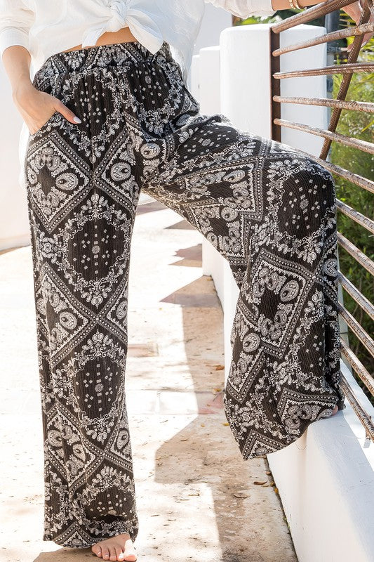 Bandana Print Wide Leg Pants-Pants- Hometown Style HTS, women's in store and online boutique located in Ingersoll, Ontario
