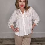 Flora Textured Blouse-Blouses- Hometown Style HTS, women's in store and online boutique located in Ingersoll, Ontario