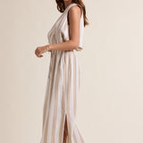 Striped Maxi Dress with Drawstring-Casual Dresses- Hometown Style HTS, women's in store and online boutique located in Ingersoll, Ontario