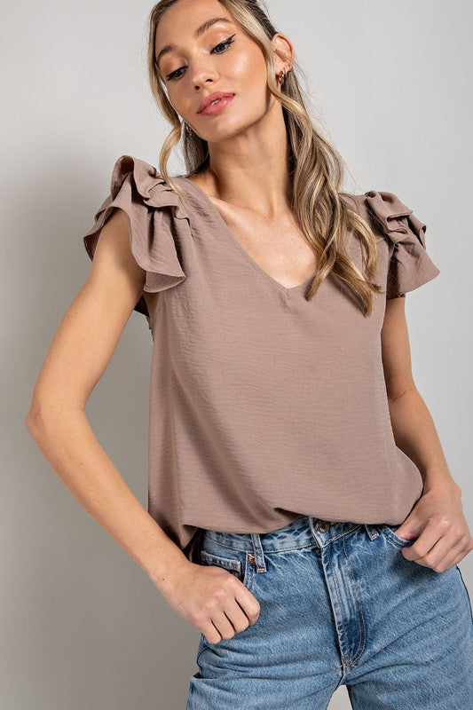 Ruffle Shoulder Top- Coco-blouse- Hometown Style HTS, women's in store and online boutique located in Ingersoll, Ontario