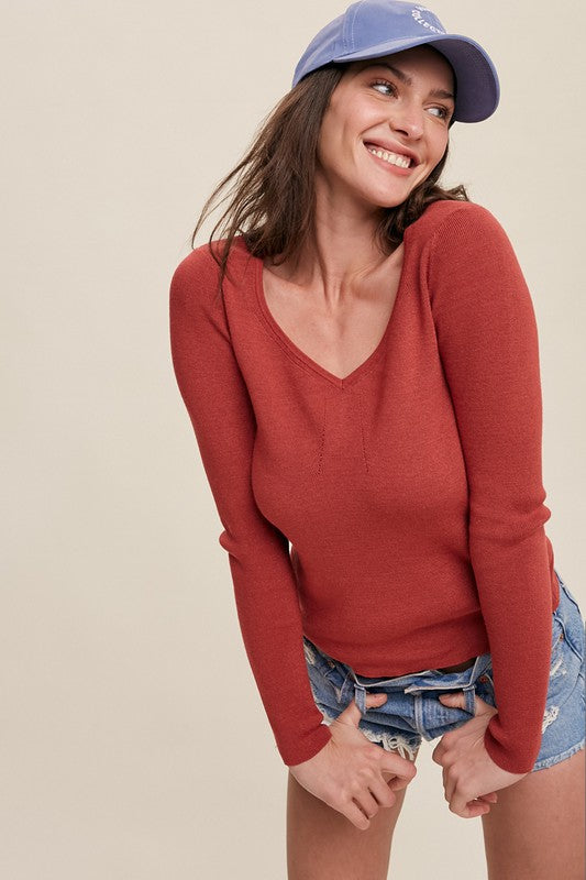 Ribbed Sweater Top - Poppy Red-Sweater- Hometown Style HTS, women's in store and online boutique located in Ingersoll, Ontario