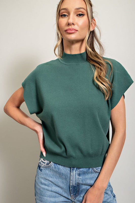 Mock Neck, Short Sleeve - Green-Tops- Hometown Style HTS, women's in store and online boutique located in Ingersoll, Ontario