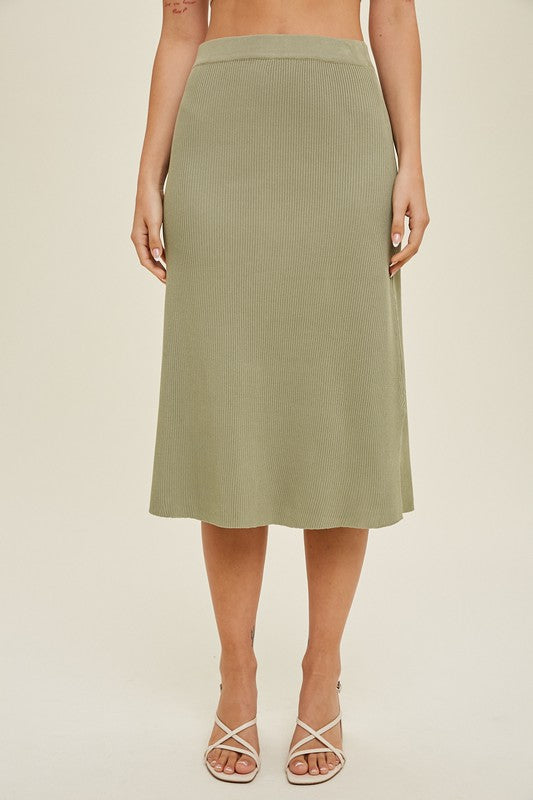 Ribbed Sweater Midi Skirt - Green Tea-Skirt- Hometown Style HTS, women's in store and online boutique located in Ingersoll, Ontario