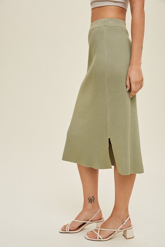 Ribbed Sweater Midi Skirt - Green Tea-Skirt- Hometown Style HTS, women's in store and online boutique located in Ingersoll, Ontario