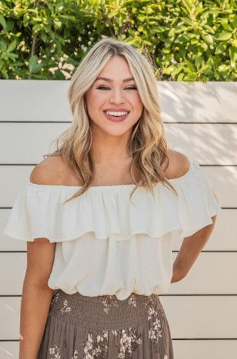 Off the shoulder blouse - White-blouse- Hometown Style HTS, women's in store and online boutique located in Ingersoll, Ontario
