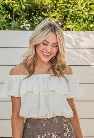 Off the shoulder blouse - White-blouse- Hometown Style HTS, women's in store and online boutique located in Ingersoll, Ontario