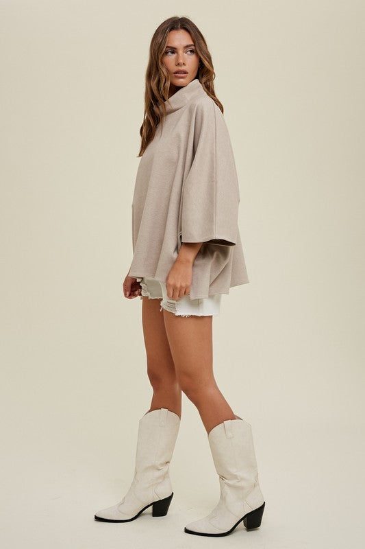 Mock Neck Poncho - Mocha-poncho- Hometown Style HTS, women's in store and online boutique located in Ingersoll, Ontario