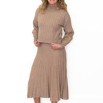 A Line Pleated Sweater Midi Skirt - Light Mocha-Skirts- Hometown Style HTS, women's in store and online boutique located in Ingersoll, Ontario