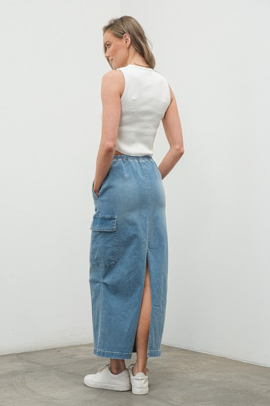 Cinched Waist Denim Skirt-Skirt- Hometown Style HTS, women's in store and online boutique located in Ingersoll, Ontario