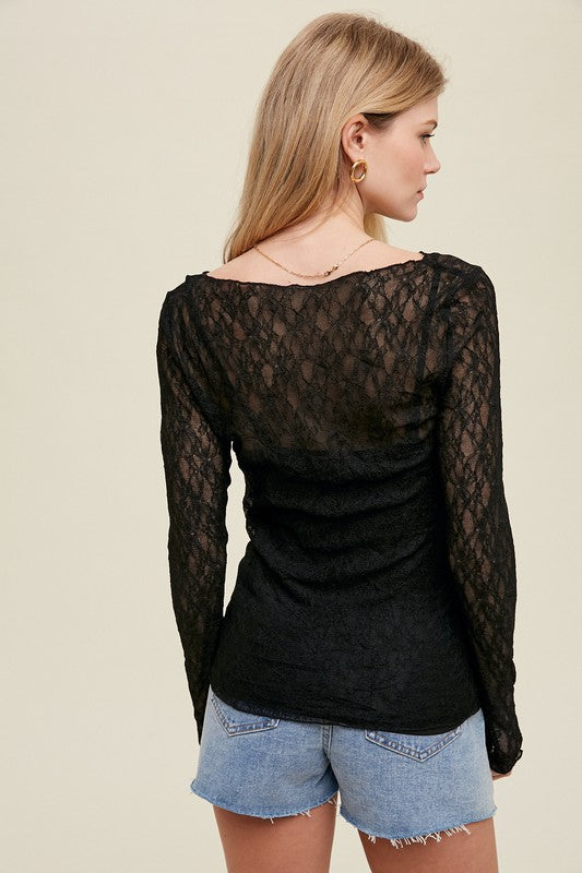 Lace top with cami - Black-Tops- Hometown Style HTS, women's in store and online boutique located in Ingersoll, Ontario