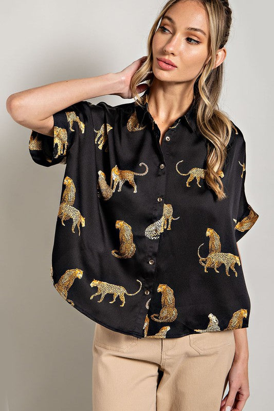 Leopard Print Blouse - Black-blouse- Hometown Style HTS, women's in store and online boutique located in Ingersoll, Ontario