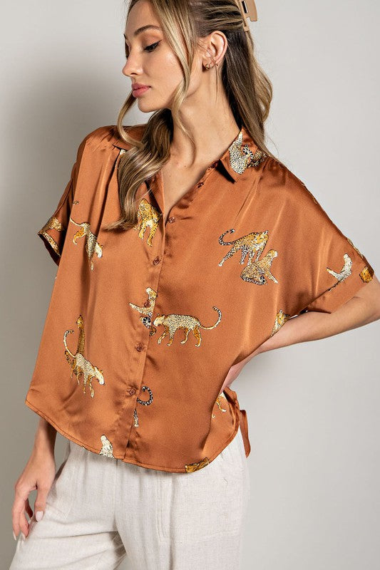Leopard Print Blouse - Brown-blouse- Hometown Style HTS, women's in store and online boutique located in Ingersoll, Ontario