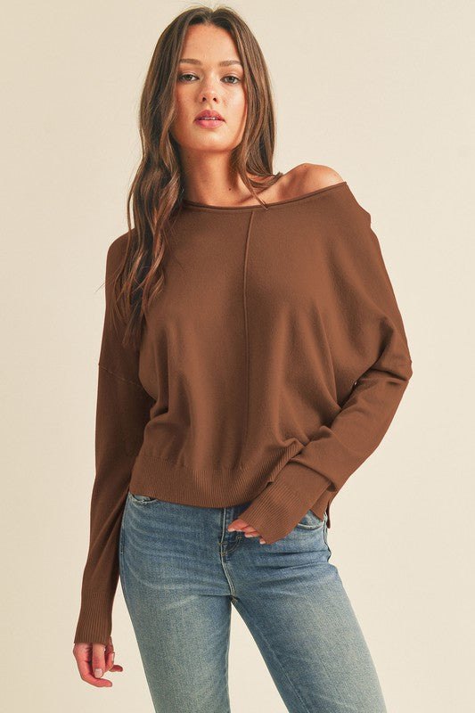Essential Pullover Round neck - Brown-Sweater- Hometown Style HTS, women's in store and online boutique located in Ingersoll, Ontario