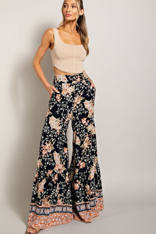 Floral Print Pant - Navy-Pants- Hometown Style HTS, women's in store and online boutique located in Ingersoll, Ontario