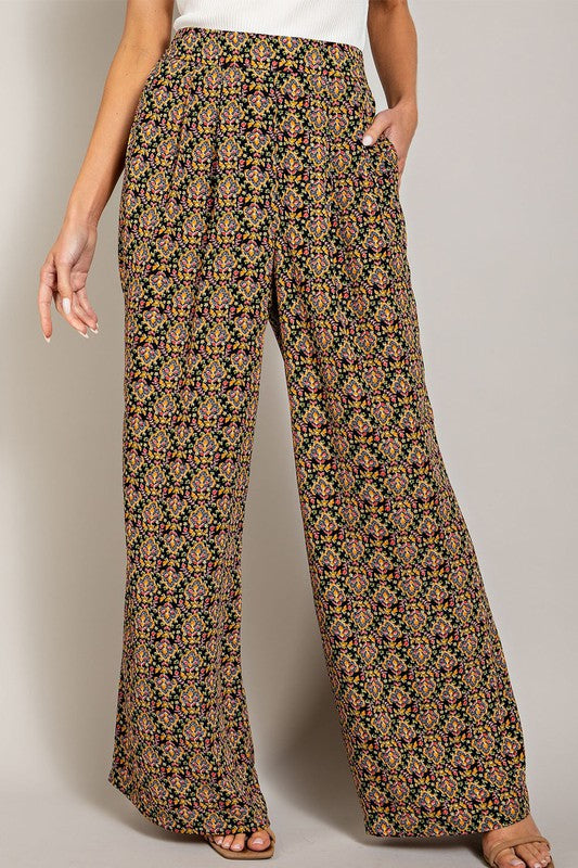 Printed Straight Leg Pants - Black-Pants- Hometown Style HTS, women's in store and online boutique located in Ingersoll, Ontario