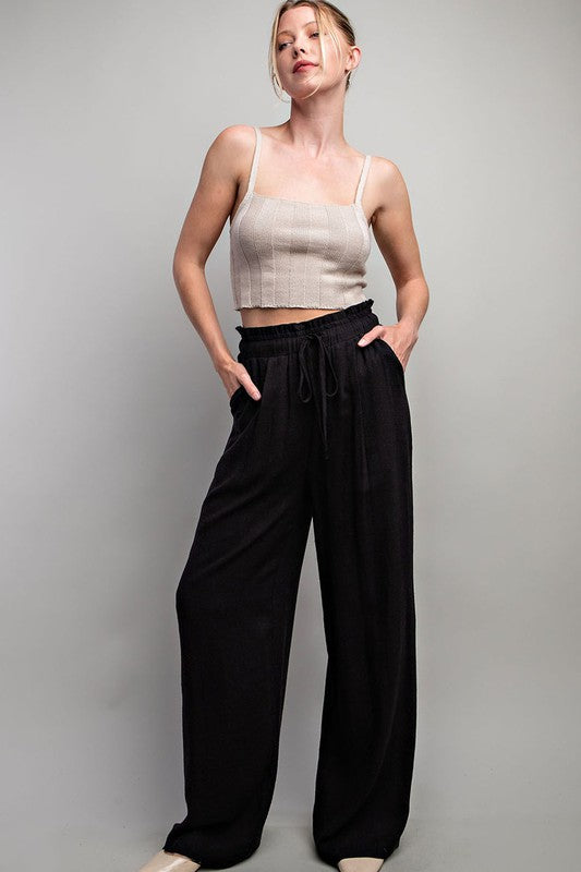 Linen Pants - Black-Pants- Hometown Style HTS, women's in store and online boutique located in Ingersoll, Ontario