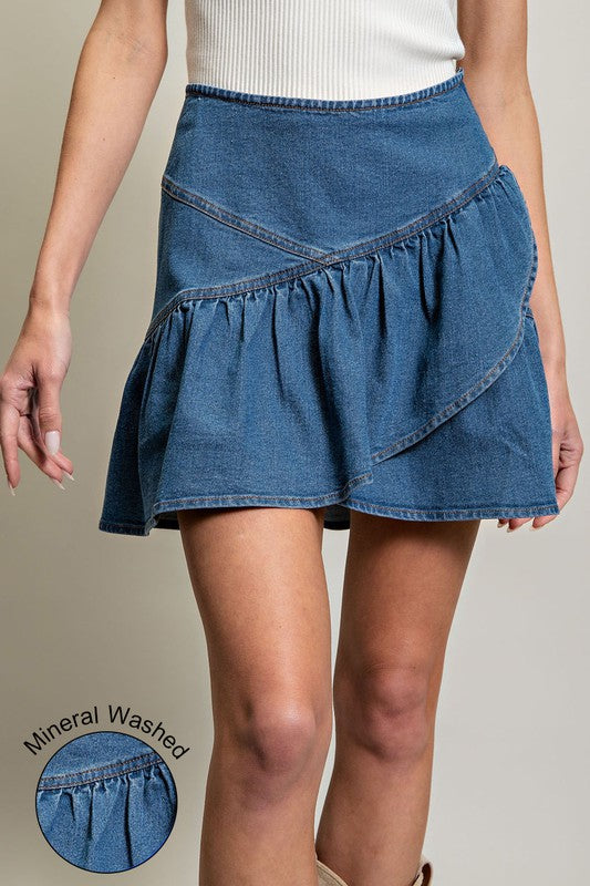 Ruffle Hem Denim Skirt- Hometown Style HTS, women's in store and online boutique located in Ingersoll, Ontario