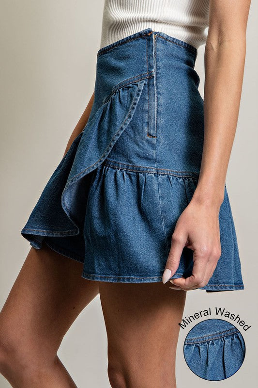 Ruffle Hem Denim Skirt- Hometown Style HTS, women's in store and online boutique located in Ingersoll, Ontario