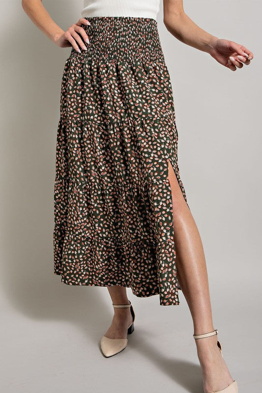 Printed Midi Skirt - Olive-Skirt- Hometown Style HTS, women's in store and online boutique located in Ingersoll, Ontario