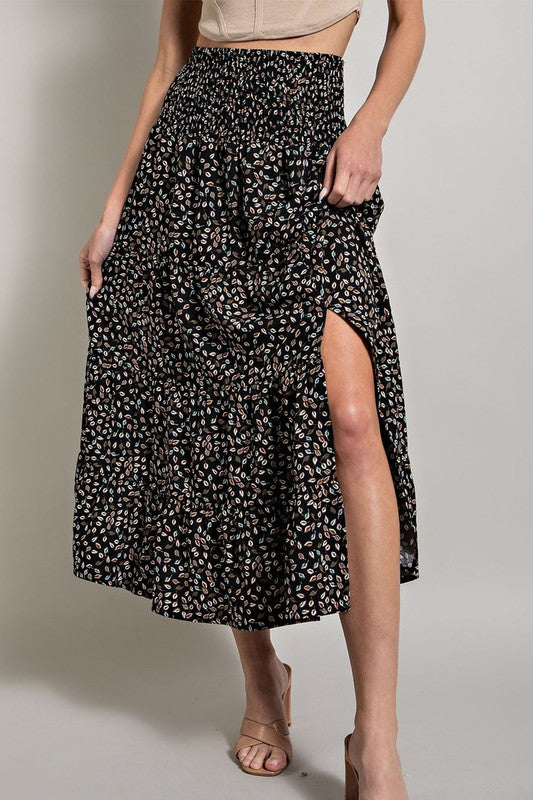 Printed Midi Skirt - Black-Skirt- Hometown Style HTS, women's in store and online boutique located in Ingersoll, Ontario