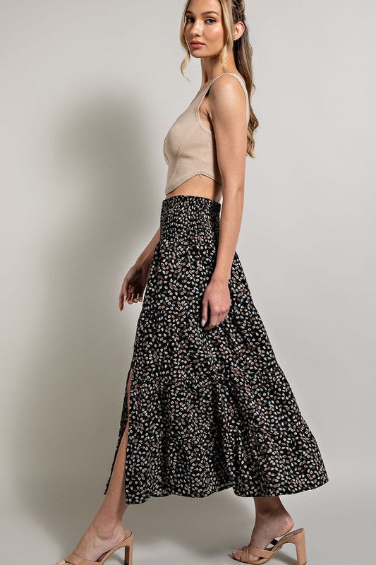 Printed Midi Skirt - Black-Skirt- Hometown Style HTS, women's in store and online boutique located in Ingersoll, Ontario