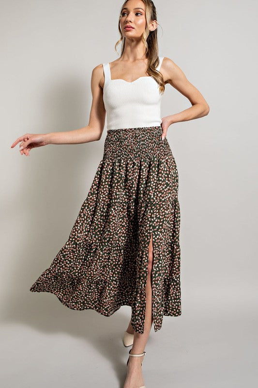 Printed Midi Skirt - Olive-Skirt- Hometown Style HTS, women's in store and online boutique located in Ingersoll, Ontario