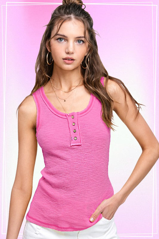 Henley Tank Top - Candy-tank- Hometown Style HTS, women's in store and online boutique located in Ingersoll, Ontario