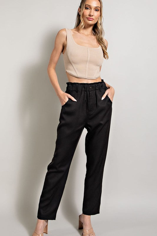 Fashion Women Corporate Office Wear Straight High Waist Belted Pant Trousers  - Black