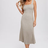 Square Neck, Midi Dress - Sand-Dress- Hometown Style HTS, women's in store and online boutique located in Ingersoll, Ontario