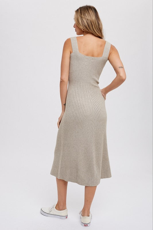 Square Neck, Midi Dress - Sand-Dress- Hometown Style HTS, women's in store and online boutique located in Ingersoll, Ontario